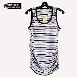 MICHAEL Michael Kors NEW CONCRETE Stripe Zip Shoulders Tank M